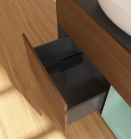 Тумба под раковину Villeroy & Boch Finion 100х50,1 см с подсветкой МДФ шпон грецкого ореха/стекло черное матовое FA22GMGN