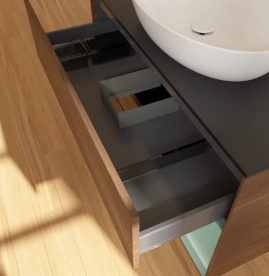 Тумба под раковину Villeroy & Boch Finion 100х50,1 см с подсветкой МДФ шпон грецкого ореха/стекло черное матовое FA22GMGN