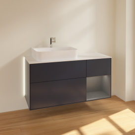 Тумба под раковину Villeroy & Boch Finion 120х50,1 см с подсветкой МДФ темно-синий матовый лак/стекло белое матовое G151GKHG
