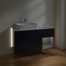 Тумба под раковину Villeroy & Boch Finion 120х50,1 см с подсветкой МДФ темно-синий матовый лак/стекло белое матовое G151GKHG