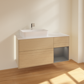 Тумба под раковину Villeroy & Boch Finion 120х50,1 см с подсветкой МДФ шпон дуба/стекло белое матовое G151GKPC