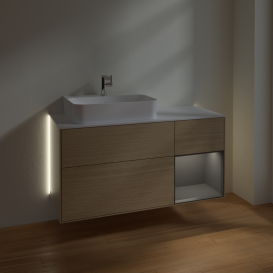 Тумба под раковину Villeroy & Boch Finion 120х50,1 см с подсветкой МДФ шпон дуба/стекло белое матовое G151GKPC