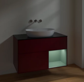 Тумба под раковину Villeroy & Boch Finion 100х50,1 см с подсветкой МДФ пион матовый лак/стекло черное матовое FA22GMHB