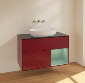 Тумба под раковину Villeroy & Boch Finion 100х50,1 см с подсветкой МДФ пион матовый лак/стекло черное матовое FA22GMHB