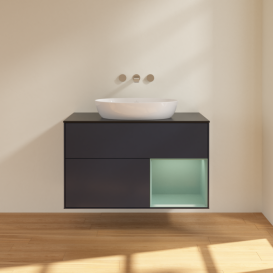 Тумба под раковину Villeroy & Boch Finion 100х50,1 см с подсветкой МДФ темно-синий матовый лак/стекло черное матовое FA22GMHG