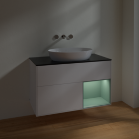 Тумба под раковину Villeroy & Boch Finion 100х50,1 см с подсветкой МДФ белый матовый лак/стекло черное матовое FA22GMMT