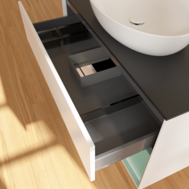 Тумба под раковину Villeroy & Boch Finion 100х50,1 см с подсветкой МДФ белый матовый лак/стекло черное матовое FA22GMMT