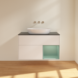 Тумба під раковину Villeroy & Boch Finion 100х50,1 см із підсвічуванням МДФ білий матовий лак/скло чорне матове FA22GMMT