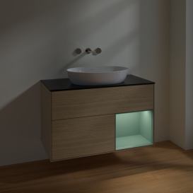 Тумба под раковину Villeroy & Boch Finion 100х50,1 см с подсветкой МДФ шпон дуба/стекло черное матовое FA22GMPC