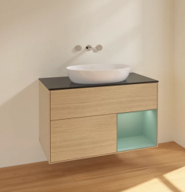 Тумба под раковину Villeroy & Boch Finion 100х50,1 см с подсветкой МДФ шпон дуба/стекло черное матовое FA22GMPC