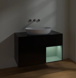 Тумба под раковину Villeroy & Boch Finion 100х50,1 см с подсветкой МДФ черный матовый лак/стекло черное матовое FA22GMPD