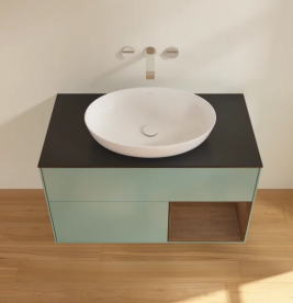 Тумба под раковину Villeroy & Boch Finion 100х50,1 см с подсветкой МДФ оливковый матовый лак/стекло черное матовое FA22GNGM