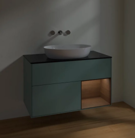 Тумба под раковину Villeroy & Boch Finion 100х50,1 см с подсветкой МДФ оливковый матовый лак/стекло черное матовое FA22GNGM