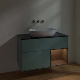 Тумба под раковину Villeroy & Boch Finion 100х50,1 см с подсветкой МДФ оливковый матовый лак/стекло черное матовое FA22GNGM