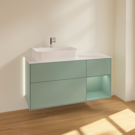 Тумба под раковину Villeroy & Boch Finion 120х50,1 см с подсветкой МДФ оливковый матовый лак/стекло белое матовое G151GMGM