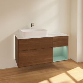 Тумба под раковину Villeroy & Boch Finion 120х50,1 см с подсветкой МДФ шпон грецкого ореха/стекло белое матовое G151GMGN