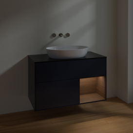 Тумба под раковину Villeroy & Boch Finion 100х50,1 см с подсветкой МДФ темно-синий матовый лак/стекло черное матовое FA22GNHG