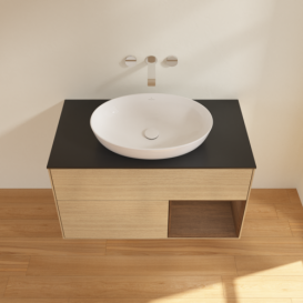 Тумба под раковину Villeroy & Boch Finion 100х50,1 см с подсветкой МДФ шпон дуба/стекло черное матовое FA22GNPC