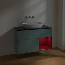 Тумба под раковину Villeroy & Boch Finion 100х50,1 см с подсветкой МДФ оливковый матовый лак/стекло черное матовое FA22HBGM