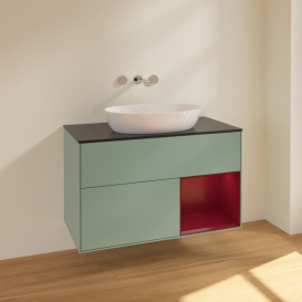 Тумба под раковину Villeroy & Boch Finion 100х50,1 см с подсветкой МДФ оливковый матовый лак/стекло черное матовое FA22HBGM