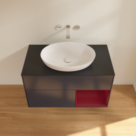 Тумба под раковину Villeroy & Boch Finion 100х50,1 см с подсветкой МДФ темно-синий матовый лак/стекло черное матовое FA22HBHG