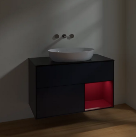 Тумба под раковину Villeroy & Boch Finion 100х50,1 см с подсветкой МДФ темно-синий матовый лак/стекло черное матовое FA22HBHG