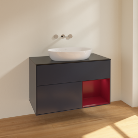 Тумба под раковину Villeroy & Boch Finion 100х50,1 см с подсветкой МДФ темно-синий матовый лак/стекло черное матовое FA22HBHG