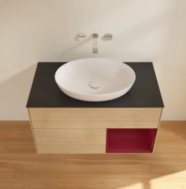 Тумба под раковину Villeroy & Boch Finion 100х50,1 см с подсветкой МДФ шпон дуба/стекло черное матовое FA22HBPC