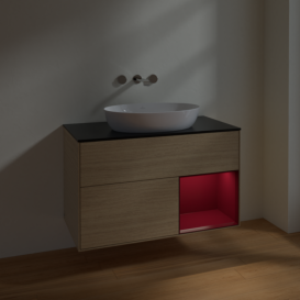 Тумба под раковину Villeroy & Boch Finion 100х50,1 см с подсветкой МДФ шпон дуба/стекло черное матовое FA22HBPC