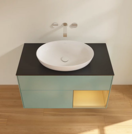 Тумба під раковину Villeroy & Boch Finion 100х50,1 см із підсвічуванням МДФ оливковий матовий лак/скло чорне матове FA22HFGM