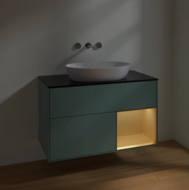 Тумба під раковину Villeroy & Boch Finion 100х50,1 см із підсвічуванням МДФ оливковий матовий лак/скло чорне матове FA22HFGM