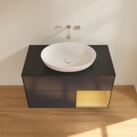 Тумба под раковину Villeroy & Boch Finion 100х50,1 см с подсветкой МДФ темно-синий матовый лак/стекло черное матовое FA22HFHG