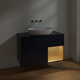 Тумба под раковину Villeroy & Boch Finion 100х50,1 см с подсветкой МДФ темно-синий матовый лак/стекло черное матовое FA22HFHG