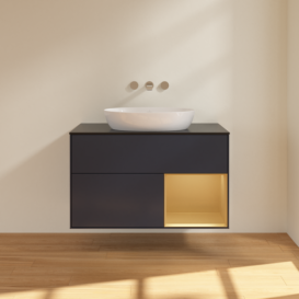 Тумба под раковину Villeroy & Boch Finion 100х50,1 см с подсветкой МДФ темно-синий матовый лак/стекло черное матовое FA22HFHG