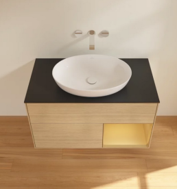 Тумба под раковину Villeroy & Boch Finion 100х50,1 см с подсветкой МДФ шпон дуба/стекло черное матовое FA22HFPC