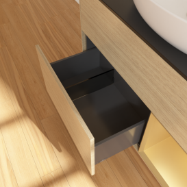 Тумба под раковину Villeroy & Boch Finion 100х50,1 см с подсветкой МДФ шпон дуба/стекло черное матовое FA22HFPC