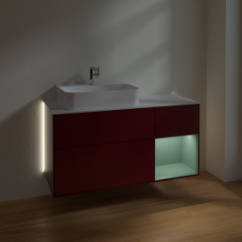 Тумба под раковину Villeroy & Boch Finion 120х50,1 см с подсветкой МДФ пион матовый лак/стекло белое матовое G151GMHB