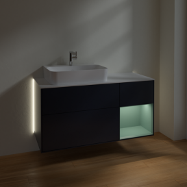 Тумба под раковину Villeroy & Boch Finion 120х50,1 см с подсветкой МДФ темно-синий матовый лак/стекло белое матовое G151GMHG
