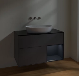 Тумба под раковину Villeroy & Boch Finion 100х50,1 см с подсветкой МДФ антрацит матовый лак/стекло черное матовое FA22HGGK