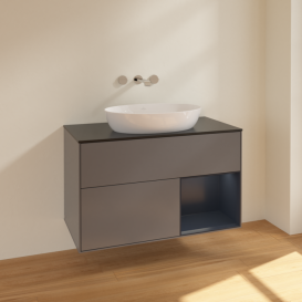 Тумба под раковину Villeroy & Boch Finion 100х50,1 см с подсветкой МДФ антрацит матовый лак/стекло черное матовое FA22HGGK