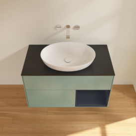 Тумба под раковину Villeroy & Boch Finion 100х50,1 см с подсветкой МДФ оливковый матовый лак/стекло черное матовое FA22HGGM