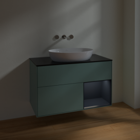 Тумба под раковину Villeroy & Boch Finion 100х50,1 см с подсветкой МДФ оливковый матовый лак/стекло черное матовое FA22HGGM