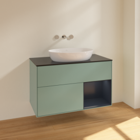 Тумба под раковину Villeroy & Boch Finion 100х50,1 см с подсветкой МДФ оливковый матовый лак/стекло черное матовое FA22HGGM