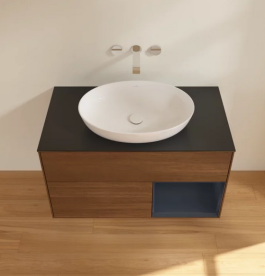 Тумба под раковину Villeroy & Boch Finion 100х50,1 см с подсветкой МДФ шпон грецкого ореха/стекло черное матовое FA22HGGN