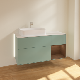 Тумба под раковину Villeroy & Boch Finion 120х50,1 см с подсветкой МДФ оливковый матовый лак/стекло белое матовое G151GNGM