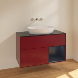 Тумба под раковину Villeroy & Boch Finion 100х50,1 см с подсветкой МДФ пион матовый лак/стекло черное матовое FA22HGHB