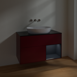 Тумба под раковину Villeroy & Boch Finion 100х50,1 см с подсветкой МДФ пион матовый лак/стекло черное матовое FA22HGHB