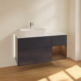 Тумба под раковину Villeroy & Boch Finion 120х50,1 см с подсветкой МДФ темно-синий матовый лак/стекло белое матовое G151GNHG