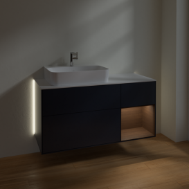Тумба под раковину Villeroy & Boch Finion 120х50,1 см с подсветкой МДФ темно-синий матовый лак/стекло белое матовое G151GNHG