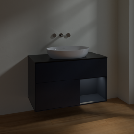 Тумба под раковину Villeroy & Boch Finion 100х50,1 см с подсветкой МДФ темно-синий матовый лак/стекло черное матовое FA22HGHG